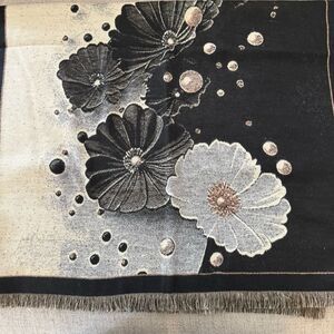 Elegant Black and Cream Floral Women's Scarf